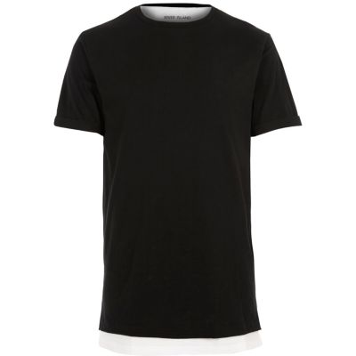 Black double layer longline t-shirt